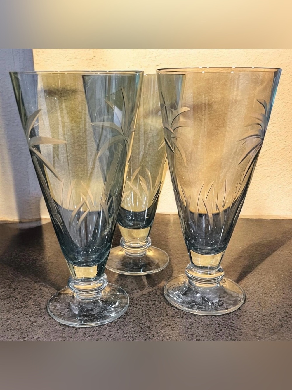set of three Lenox British Colonial
Scenic etched glasses.